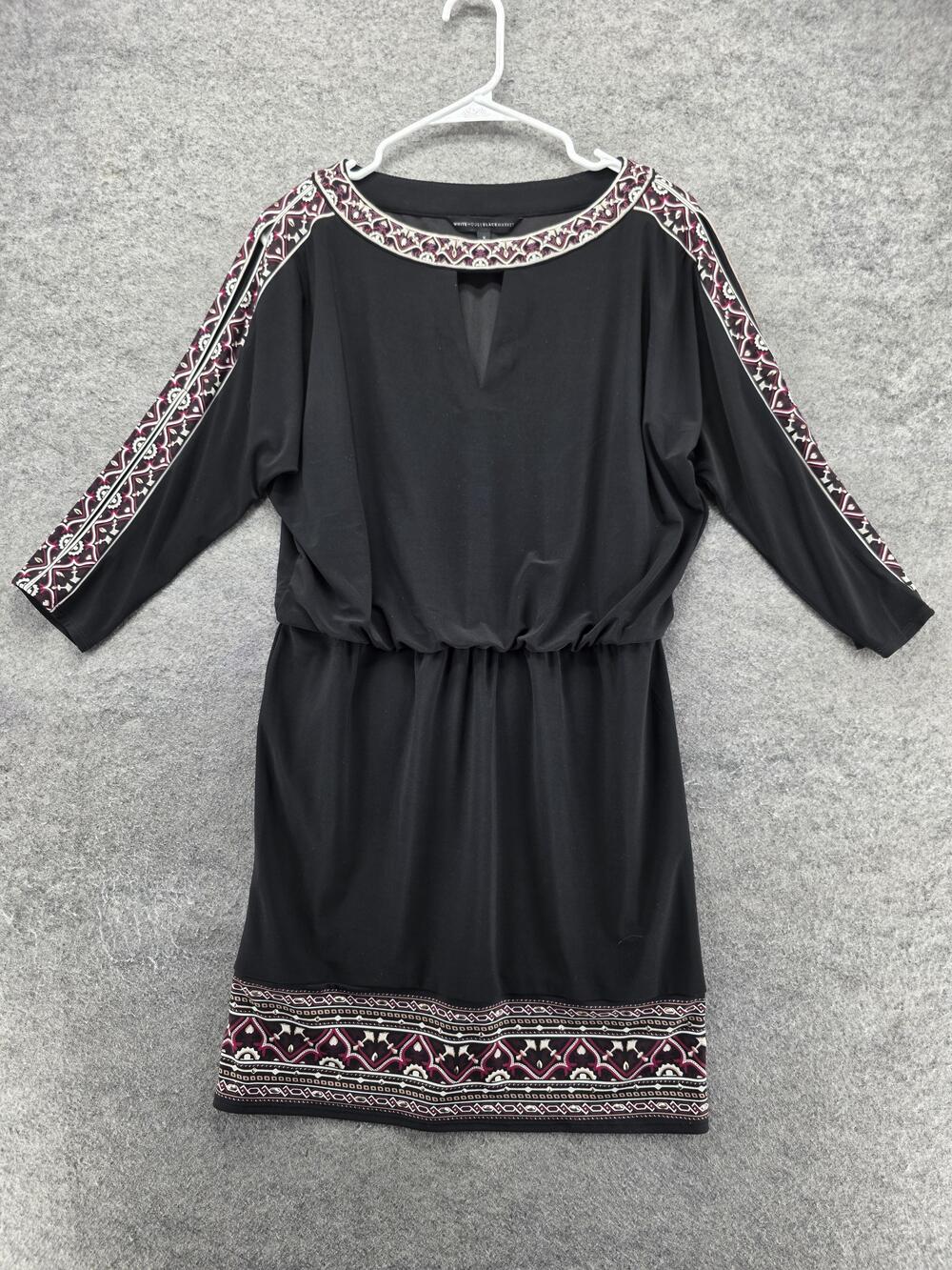 White House Black Market Dress Womens S Black Blouson Knee 3/4 Sleeve Lined
